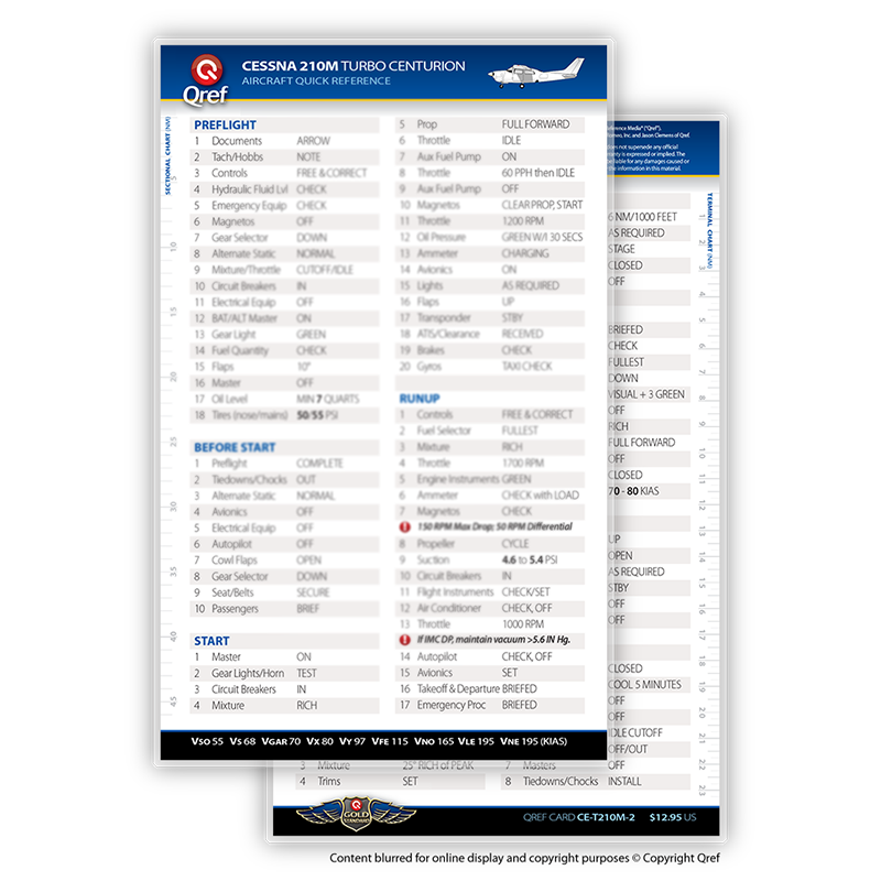 Cessna Turbo 210M Centurion Tarjeta Checklist