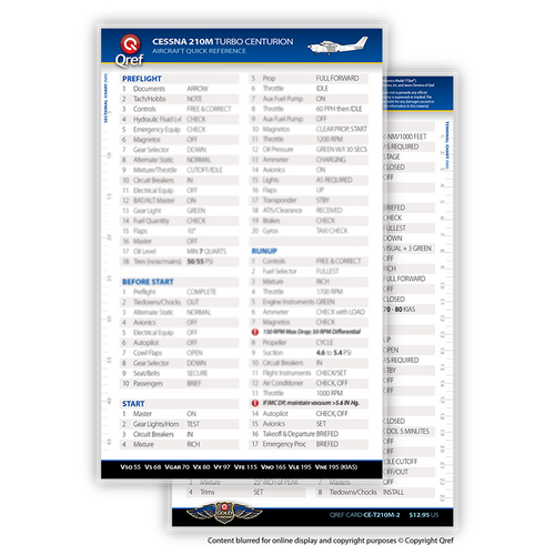 Cessna Turbo 210M Centurion Tarjeta Checklist