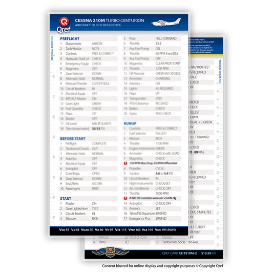 Cessna Turbo 210M Centurion Tarjeta Checklist