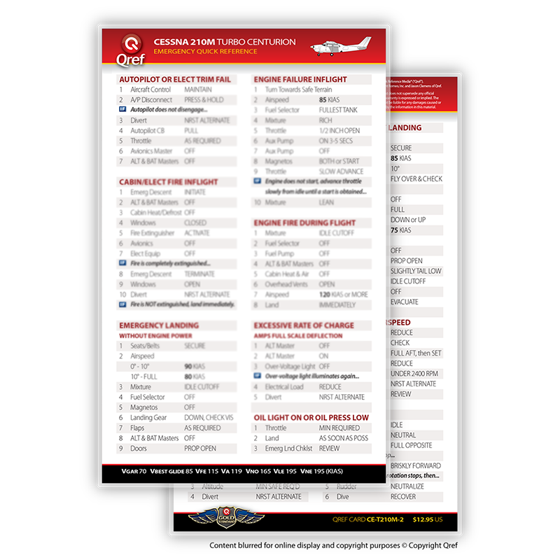 Cessna Turbo 210M Centurion Tarjeta Checklist