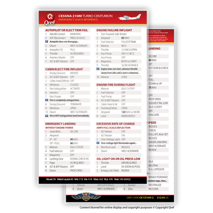 Cessna Turbo 210M Centurion Tarjeta Checklist