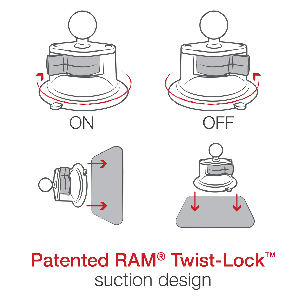 Base RAM de Ventosa Twist-Lock 3.3" con Bola de 1" (RAM-B-224-1U) - vista 3 - Aero Tienda