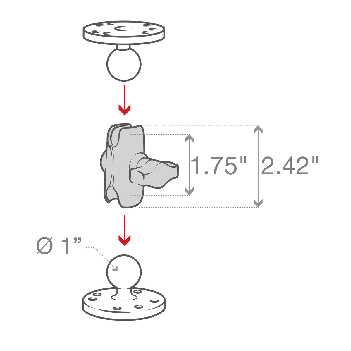 Brazo RAM Corto de Doble Casquillo para Bola de 1" (RAM-B-201U-A) - vista 4 - Aero Tienda