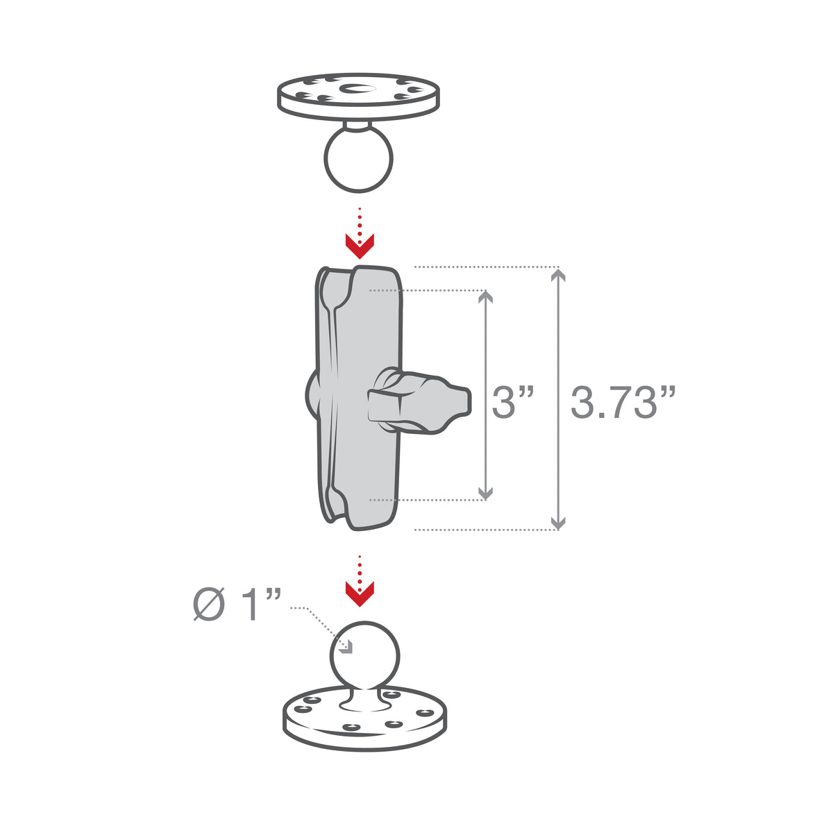 Brazo RAM Mediano de Doble Casquillo para Bola de 1" (RAM-B-201U) - vista 7 - Aero Tienda