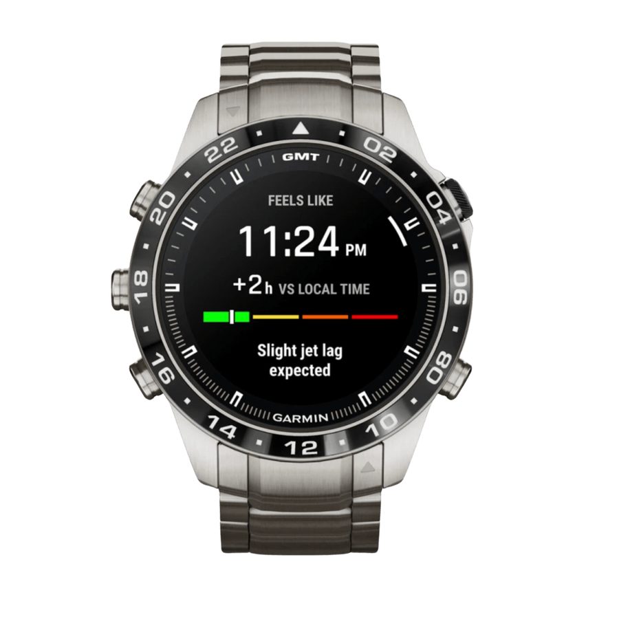 MARQ Aviator con el asesor de jet lag en pantalla