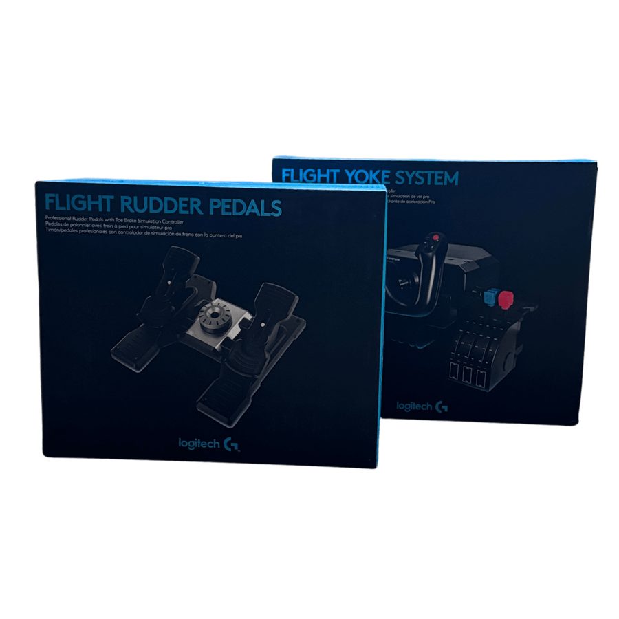 Cajas Logitech G del yoke y los pedales, vistas de frente