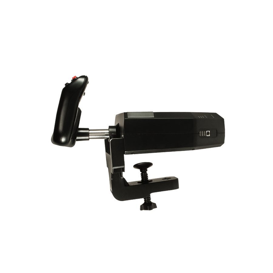 Yoke Logitech visto de lado con su abrazadera de escritorio