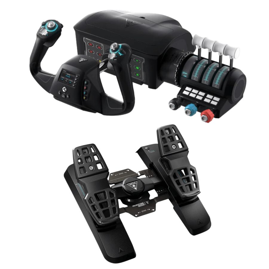 VelocityOne 3 en 1: yoke con cuadrante de aceleración y pedales, foto oficial de Turtle Beach
