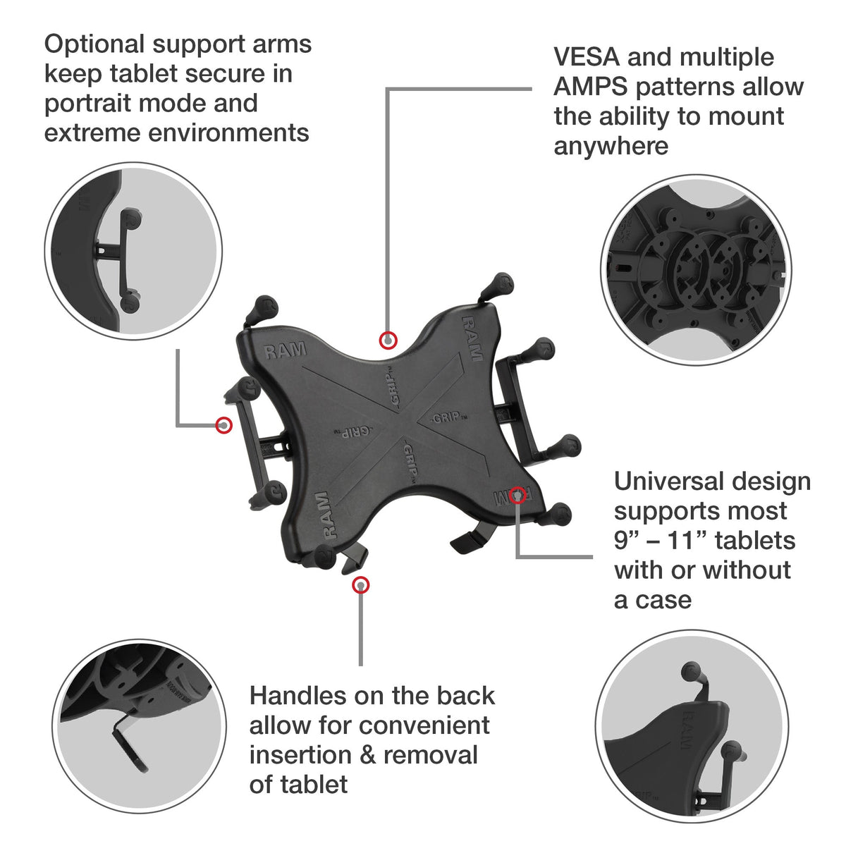 Soporte RAM X-Grip con Doble Ventosa Pivotante para iPad de 9"-11" (RAM-B-189-PIV1-UN9U) - vista 5 - Aero Tienda